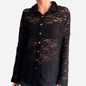 Sheer lace long sleeve shirt black whimsygoth from Chicos Design size 3
